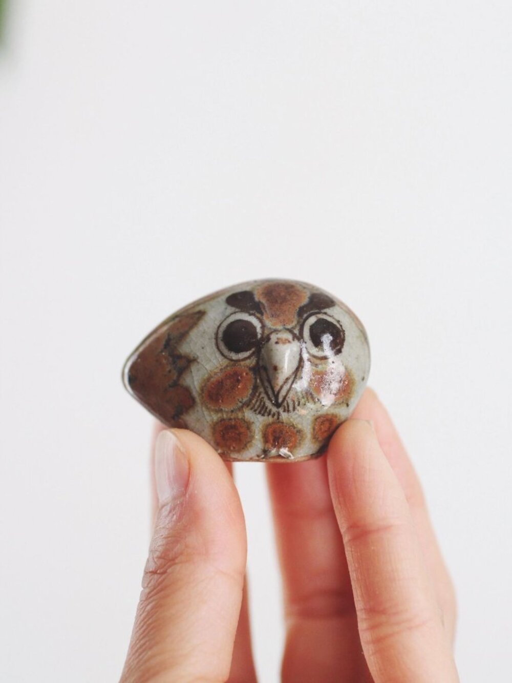 Vintage Tonala Ceramic Owl Figurine Miniature Sculpture Hand-Painted Mexico Arti